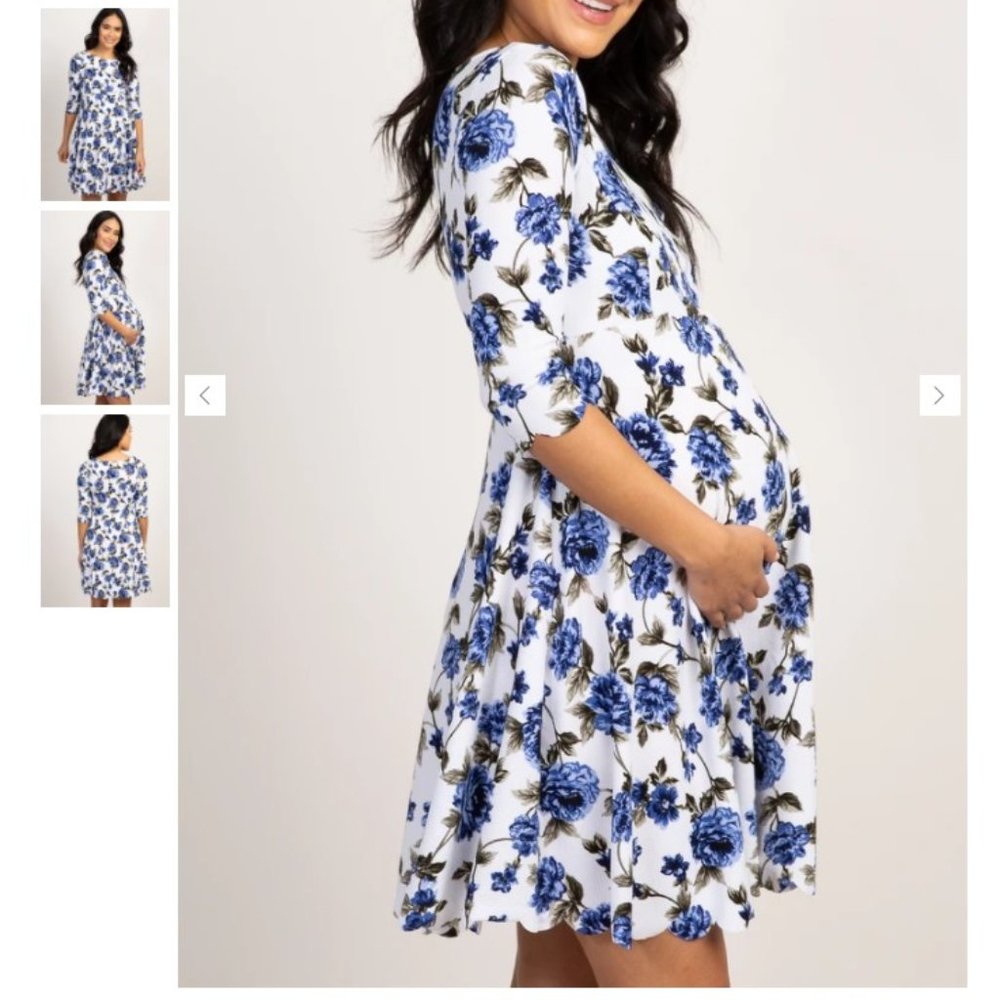Ivory Rose Floral Scalloped Hem Maternity Dress